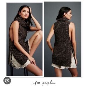 Free People Valentina Brown Cowl Neck Sweater Vest M